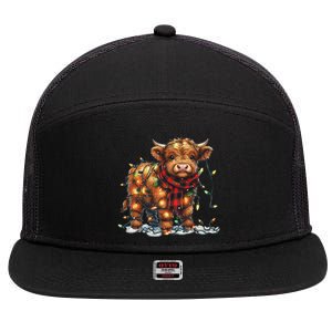 Highland Cow Christmas Xmas Santa Baby Wooly Farm Animal 7 Panel Mesh Trucker Snapback Hat