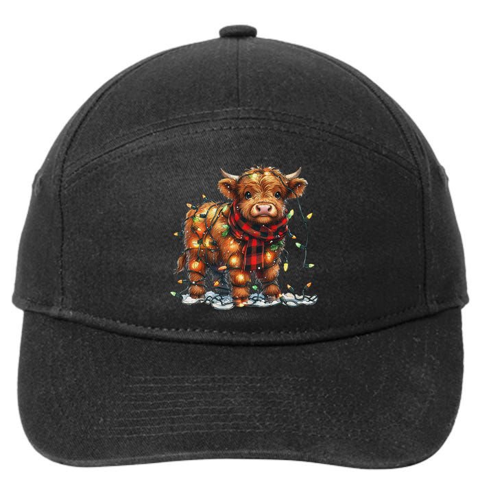 Highland Cow Christmas Xmas Santa Baby Wooly Farm Animal 7-Panel Snapback Hat