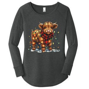 Highland Cow Christmas Xmas Santa Baby Wooly Farm Animal Women's Perfect Tri Tunic Long Sleeve Shirt