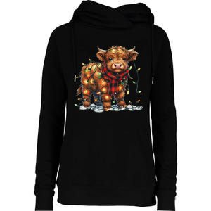 Highland Cow Christmas Xmas Santa Baby Wooly Farm Animal Womens Funnel Neck Pullover Hood