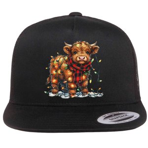 Highland Cow Christmas Xmas Santa Baby Wooly Farm Animal Flat Bill Trucker Hat