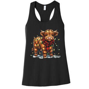 Highland Cow Christmas Xmas Santa Baby Wooly Farm Animal Women's Racerback Tank