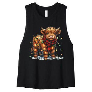 Highland Cow Christmas Xmas Santa Baby Wooly Farm Animal Women's Racerback Cropped Tank