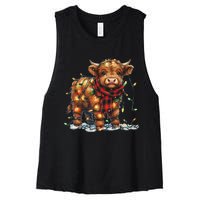 Highland Cow Christmas Xmas Santa Baby Wooly Farm Animal Women's Racerback Cropped Tank