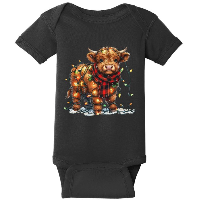 Highland Cow Christmas Xmas Santa Baby Wooly Farm Animal Baby Bodysuit