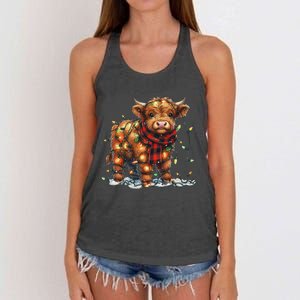 Highland Cow Christmas Xmas Santa Baby Wooly Farm Animal Women's Knotted Racerback Tank