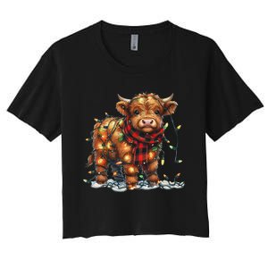 Highland Cow Christmas Xmas Santa Baby Wooly Farm Animal Women's Crop Top Tee