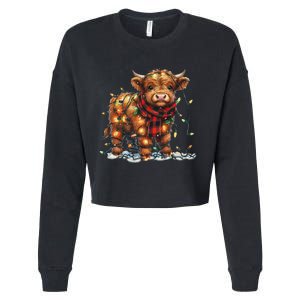 Highland Cow Christmas Xmas Santa Baby Wooly Farm Animal Cropped Pullover Crew