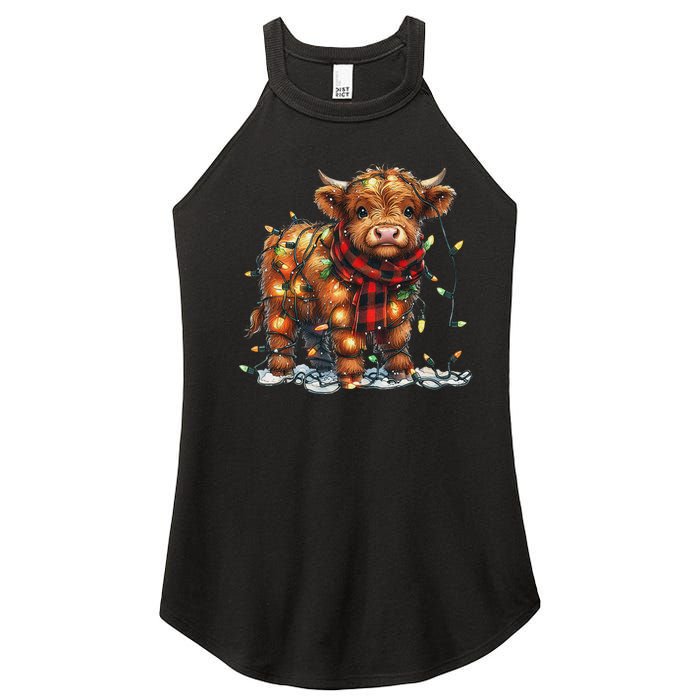 Highland Cow Christmas Xmas Santa Baby Wooly Farm Animal Women's Perfect Tri Rocker Tank