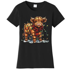 Highland Cow Christmas Xmas Santa Baby Wooly Farm Animal Women's T-Shirt