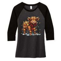 Highland Cow Christmas Xmas Santa Baby Wooly Farm Animal Women's Tri-Blend 3/4-Sleeve Raglan Shirt