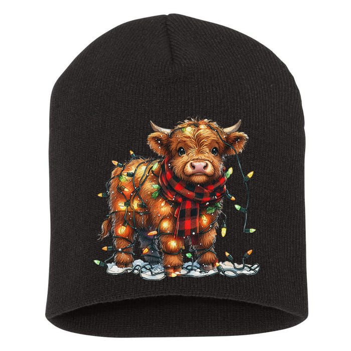 Highland Cow Christmas Xmas Santa Baby Wooly Farm Animal Short Acrylic Beanie