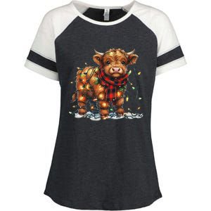 Highland Cow Christmas Xmas Santa Baby Wooly Farm Animal Enza Ladies Jersey Colorblock Tee