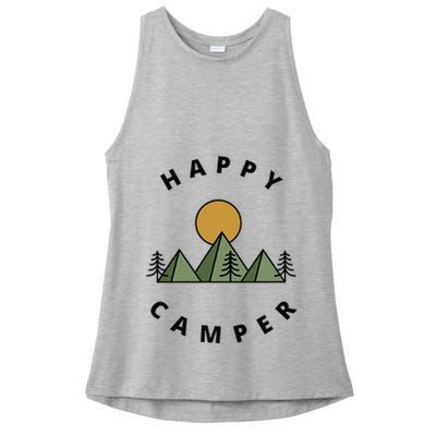 Happy Camper Camping Camp Forest Mountains Minimalist Ladies PosiCharge Tri-Blend Wicking Tank