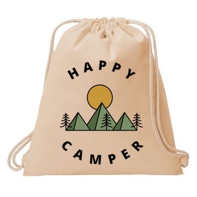 Happy Camper Camping Camp Forest Mountains Minimalist Drawstring Bag
