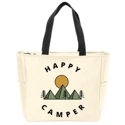 Happy Camper Camping Camp Forest Mountains Minimalist Zip Tote Bag