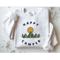 Happy Camper Camping Camp Forest Mountains Minimalist Sweatshirt