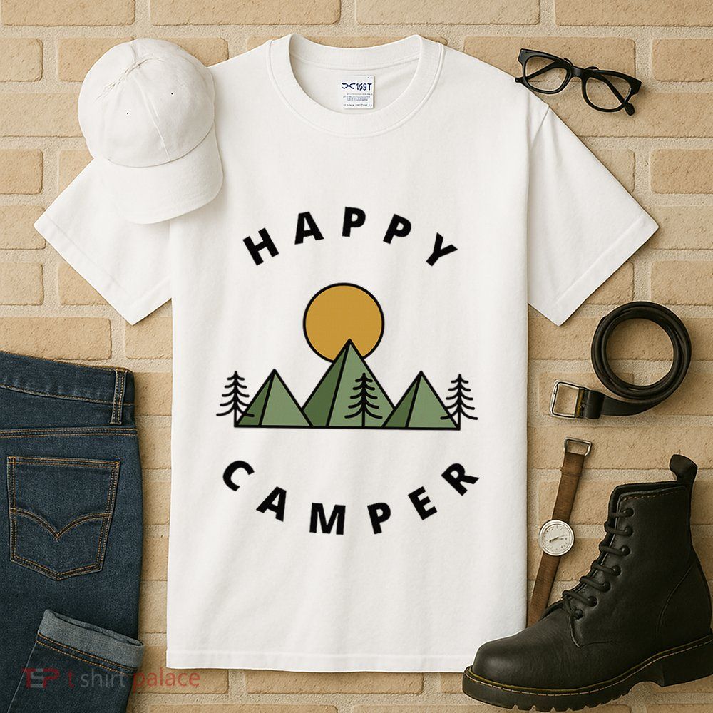 Happy Camper Camping Camp Forest Mountains Minimalist Tall T-Shirt