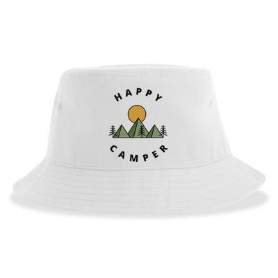 Happy Camper Camping Camp Forest Mountains Minimalist Sustainable Bucket Hat
