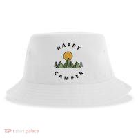 Happy Camper Camping Camp Forest Mountains Minimalist Sustainable Bucket Hat