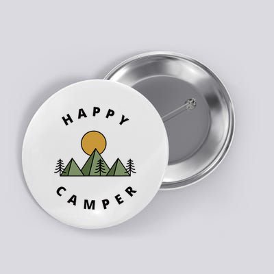 Happy Camper Camping Camp Forest Mountains Minimalist Button