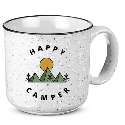 Happy Camper Camping Camp Forest Mountains Minimalist 15oz Campfire Ceramic Mug