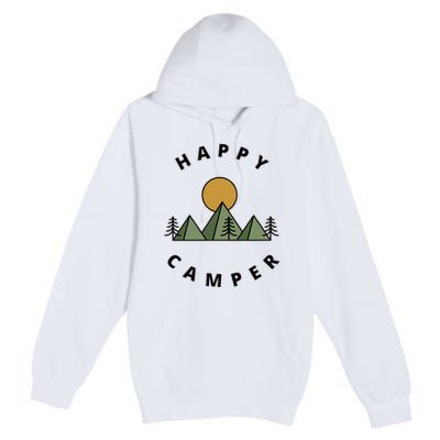 Happy Camper Camping Camp Forest Mountains Minimalist Premium Pullover Hoodie