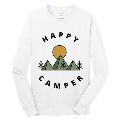 Happy Camper Camping Camp Forest Mountains Minimalist Tall Long Sleeve T-Shirt