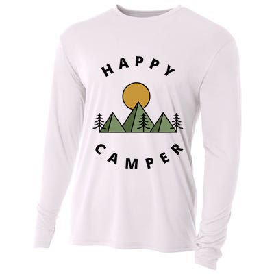 Happy Camper Camping Camp Forest Mountains Minimalist Cooling Performance Long Sleeve Crew