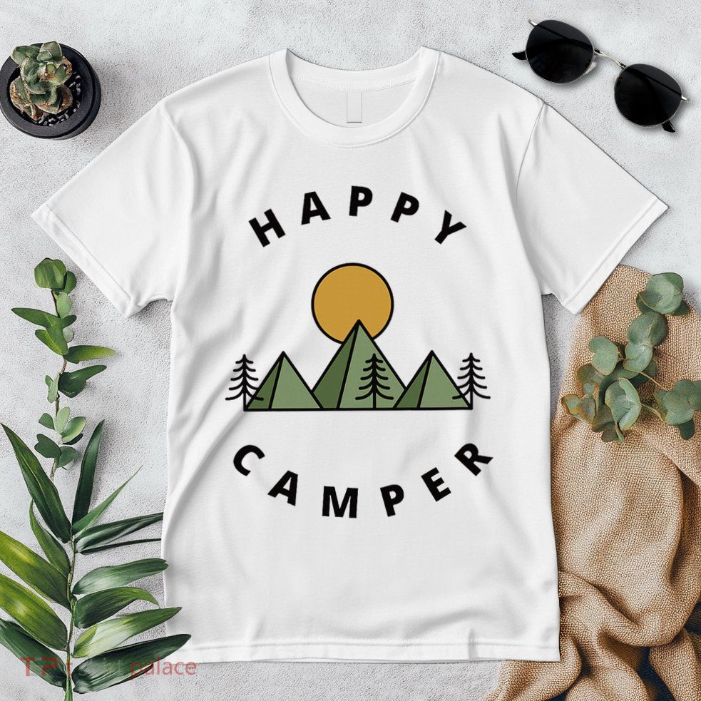 Happy Camper Camping Camp Forest Mountains Minimalist Premium T-Shirt