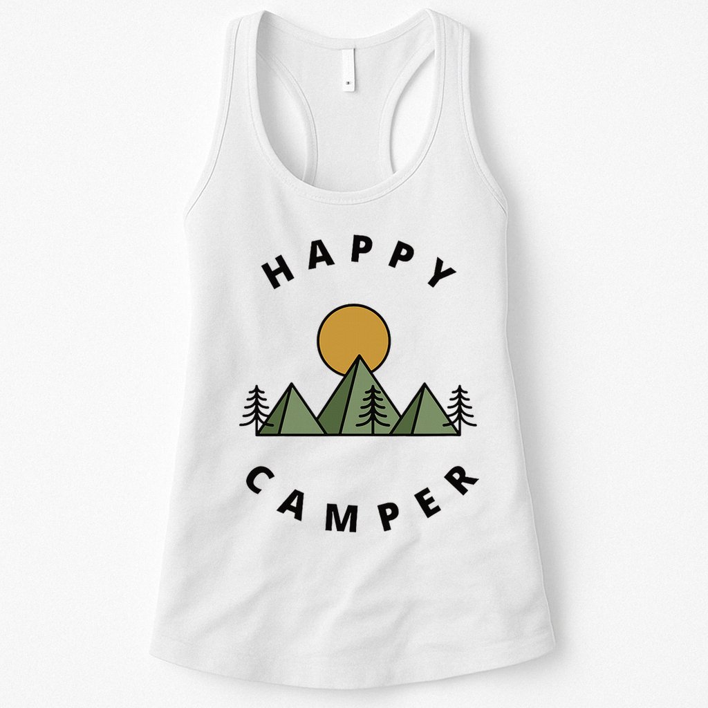Happy Camper Camping Camp Forest Mountains Minimalist Womens Tank Top
