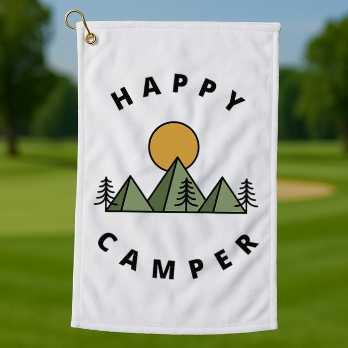 Happy Camper Camping Camp Forest Mountains Minimalist Golf Towel