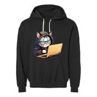 Hacker Chibi Cute Cat Garment-Dyed Fleece Hoodie