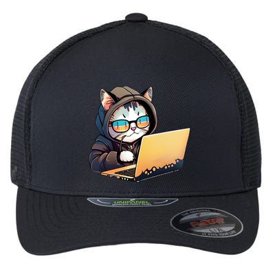 Hacker Chibi Cute Cat Flexfit Unipanel Trucker Cap