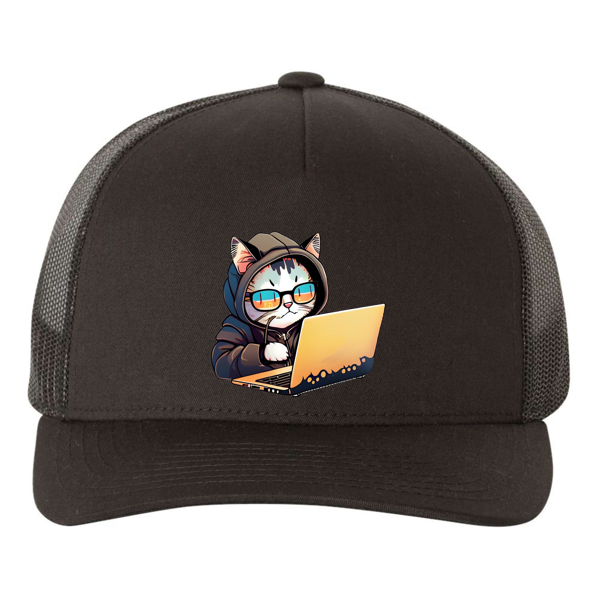 Hacker Chibi Cute Cat Yupoong Adult 5-Panel Trucker Hat