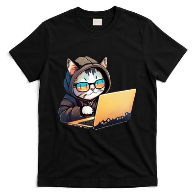 Hacker Chibi Cute Cat T-Shirt