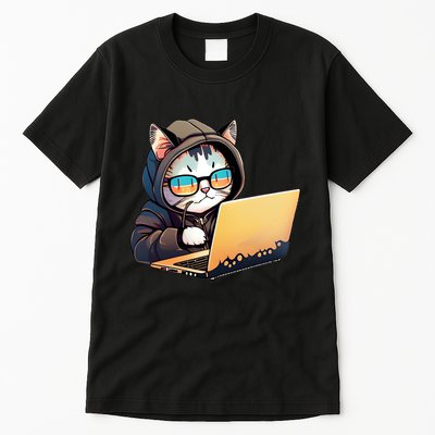 Hacker Chibi Cute Cat Tall T-Shirt