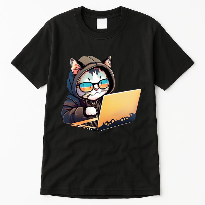 Hacker Chibi Cute Cat Tall T-Shirt