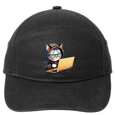 Hacker Chibi Cute Cat 7-Panel Snapback Hat