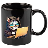 Hacker Chibi Cute Cat 11oz C Handle Ceramic Mug