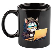 Hacker Chibi Cute Cat 11oz C Handle Ceramic Mug