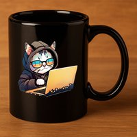 Hacker Chibi Cute Cat 11oz C Handle Ceramic Mug