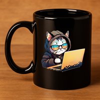Hacker Chibi Cute Cat 11oz C Handle Ceramic Mug