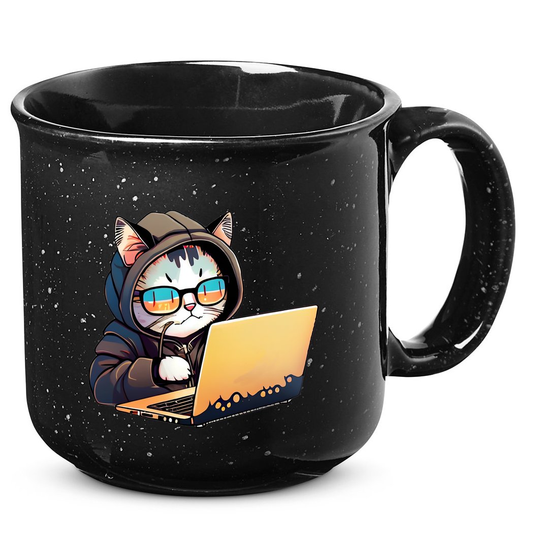 Hacker Chibi Cute Cat 15oz Campfire Ceramic Mug