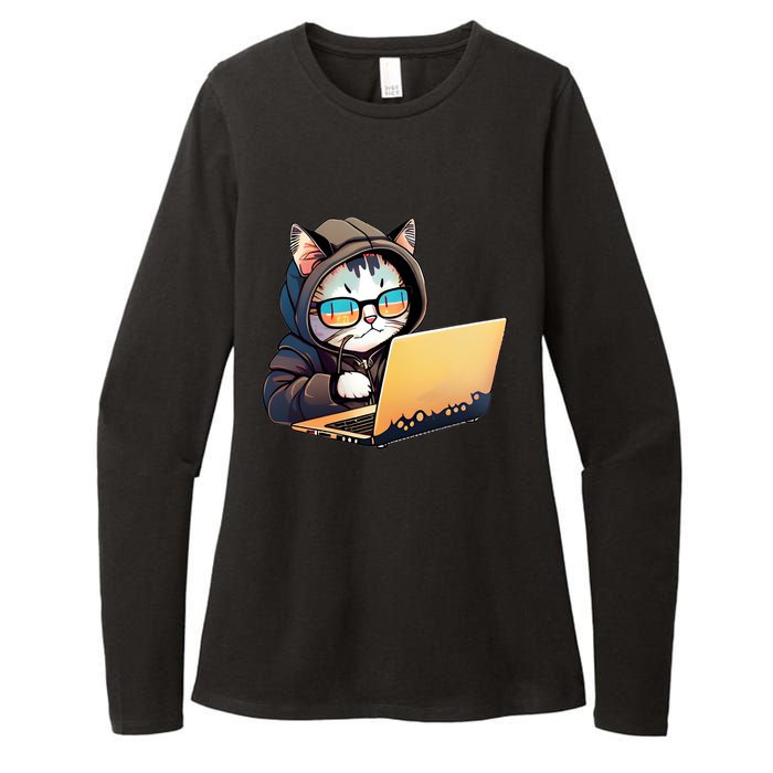 Hacker Chibi Cute Cat Womens CVC Long Sleeve Shirt