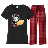 Hacker Chibi Cute Cat Women's Flannel Pajama Set