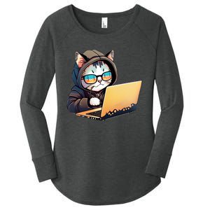 Hacker Chibi Cute Cat Women's Perfect Tri Tunic Long Sleeve Shirt