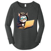 Hacker Chibi Cute Cat Women's Perfect Tri Tunic Long Sleeve Shirt