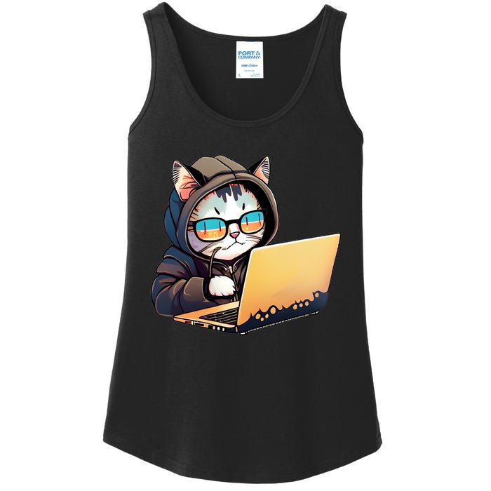 Hacker Chibi Cute Cat Ladies Essential Tank