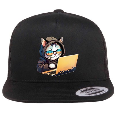 Hacker Chibi Cute Cat Flatbill Hat